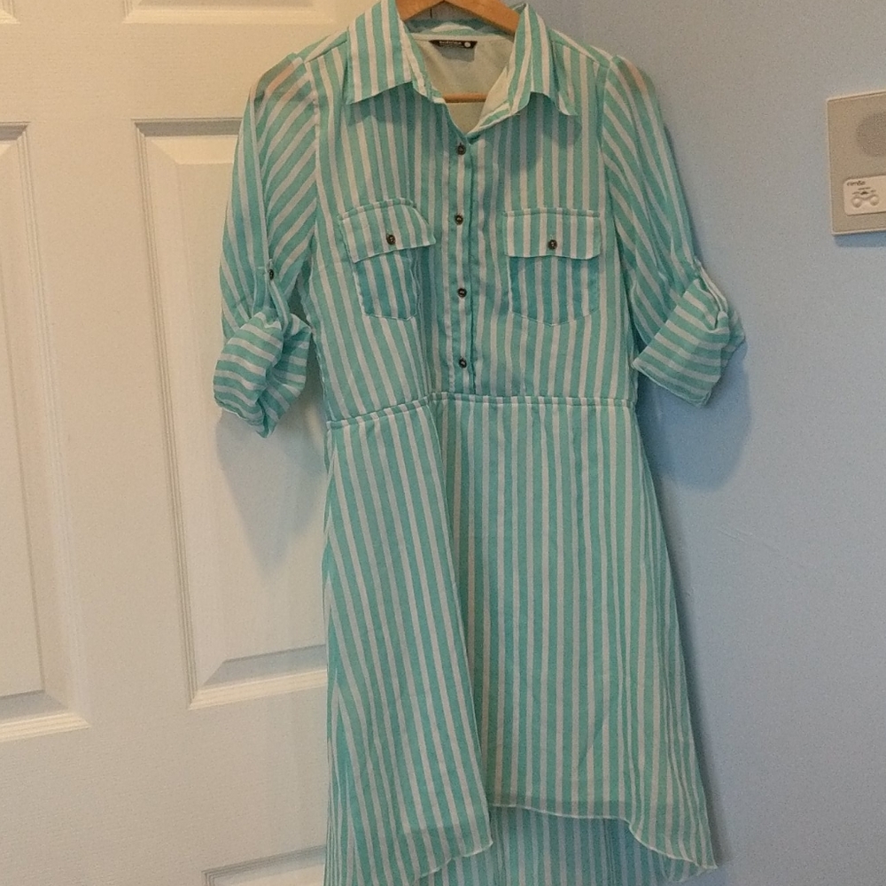 Indulge turquoise and white striped shirt dress